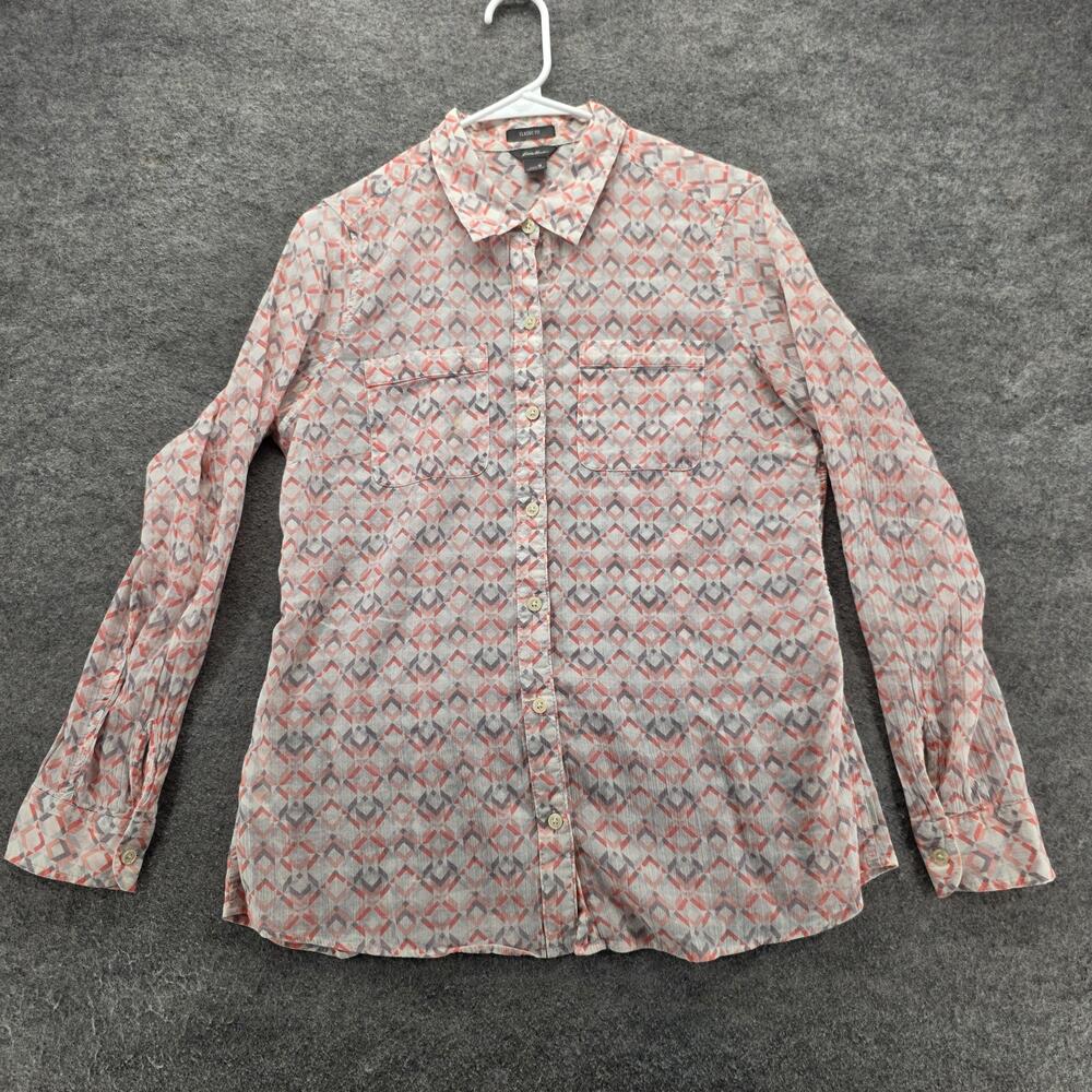Eddie Bauer Shirt Womens Medium Pink Geometric Long Sleeve Button Front Cotton